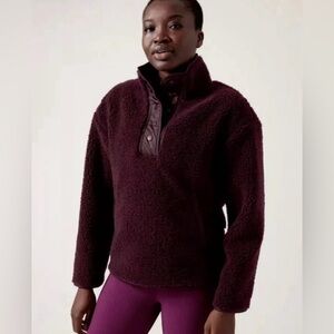 Athleta Cozy Sherpa Snap Sweatshirt Size Medium Spiced Cabernet
